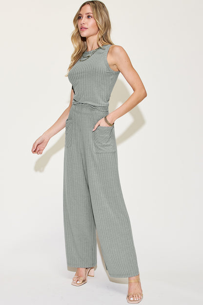 Basic Bae Full Size Ribbed Tank and Wide Leg Pants Set - UrbanEthereal