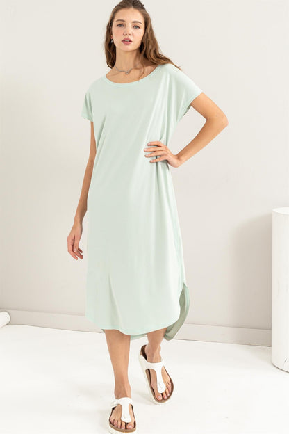HYFVE Short Sleeve High-Low Slit Midi Dress - UrbanEthereal