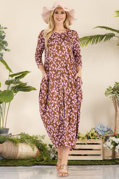 Celeste Full Size Leopard Contrast Dress with Pockets - UrbanEthereal
