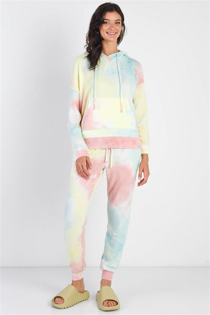 Cherish Apparel Drawstring Tie-Dye Dropped Shoulder Hoodie - UrbanEthereal