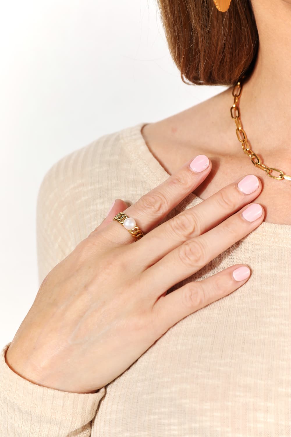 Adored Pearl Stainless Steel Open Ring - UrbanEthereal