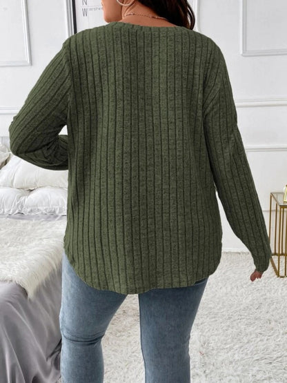 Plus Size V-Neck Long Sleeve T-Shirt - UrbanEthereal