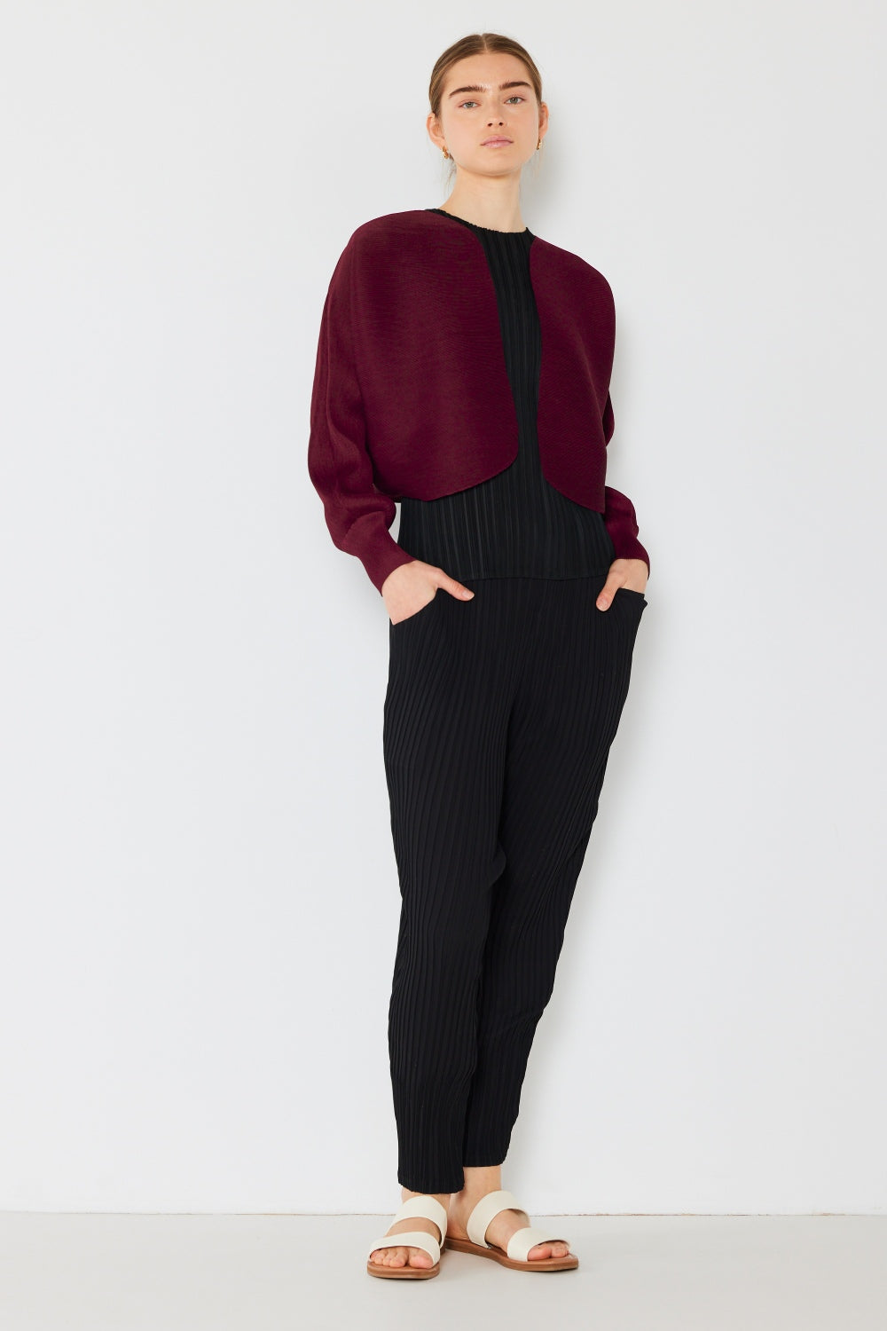 Marina West Swim Rib Pleated Puff Sleeve Bolero Cardigan - UrbanEthereal