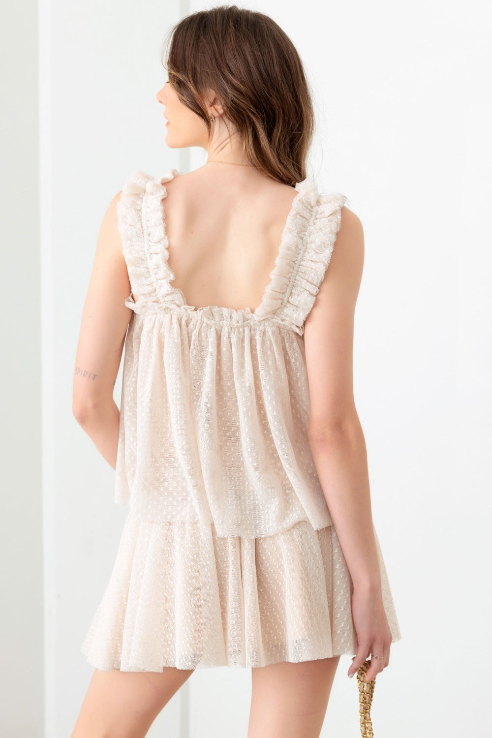 Mustard Seed Sheer Pin Dot Tank and Elastic Waist Skirt Set - UrbanEthereal