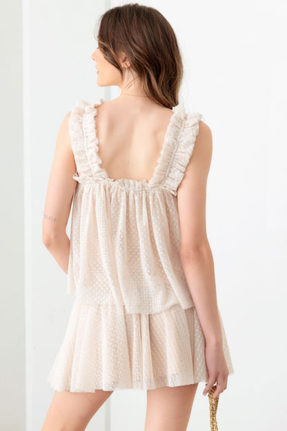 Mustard Seed Sheer Pin Dot Tank and Elastic Waist Skirt Set - UrbanEthereal