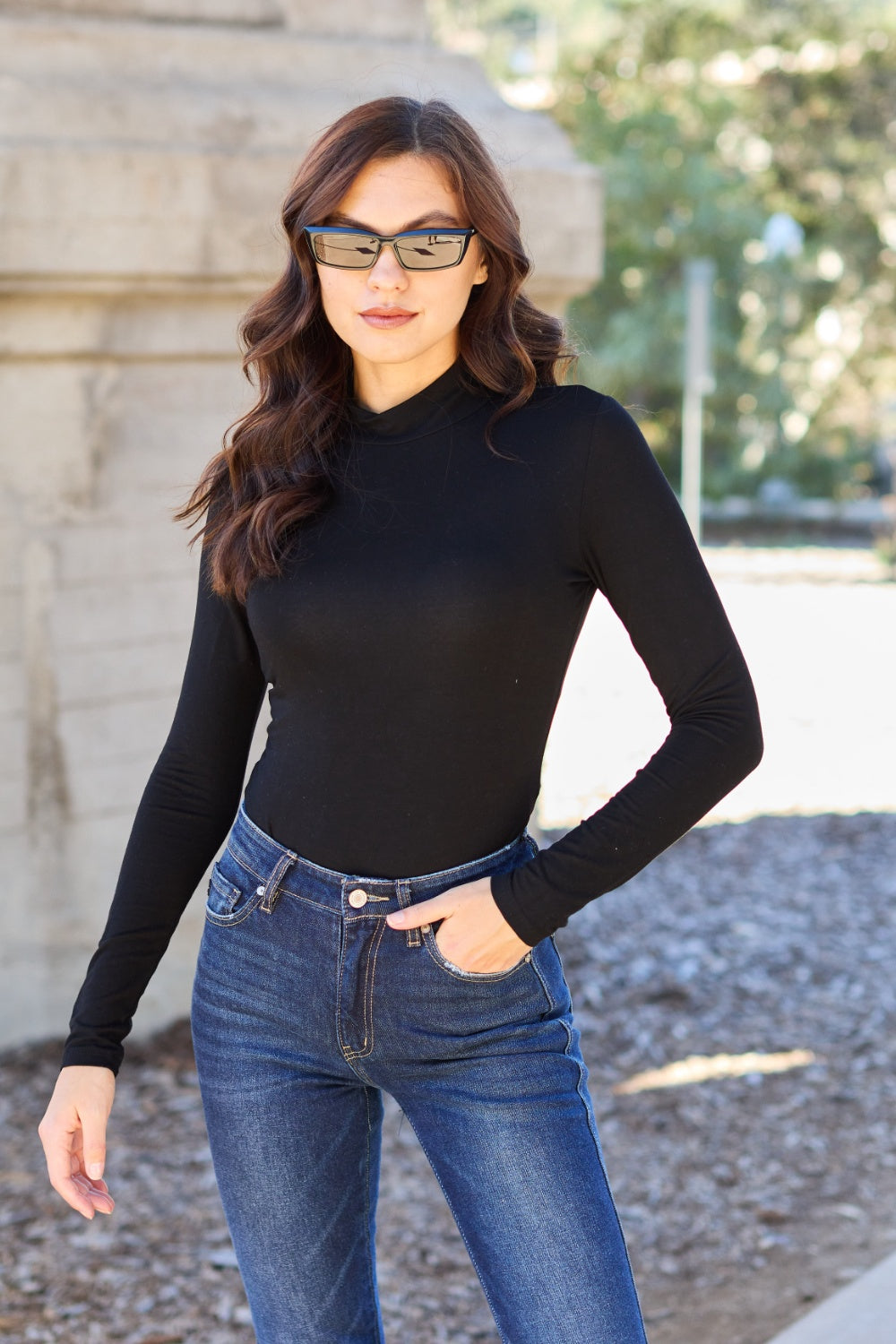 Basic Bae Full Size Mock Neck Long Sleeve Bodysuit - UrbanEthereal