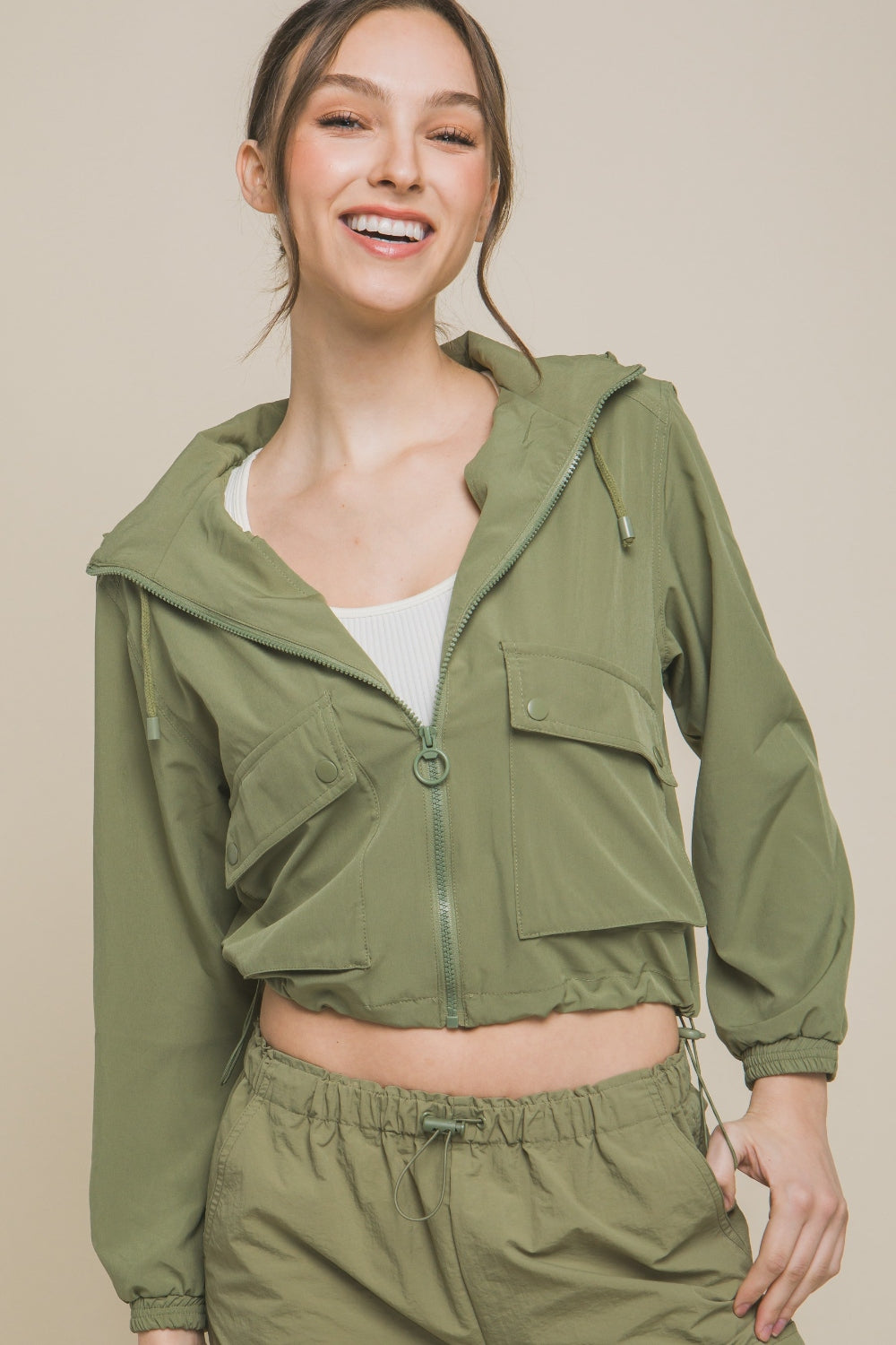 Love Tree Drawstring Hem Hooded Zip-Up Jacket - UrbanEthereal