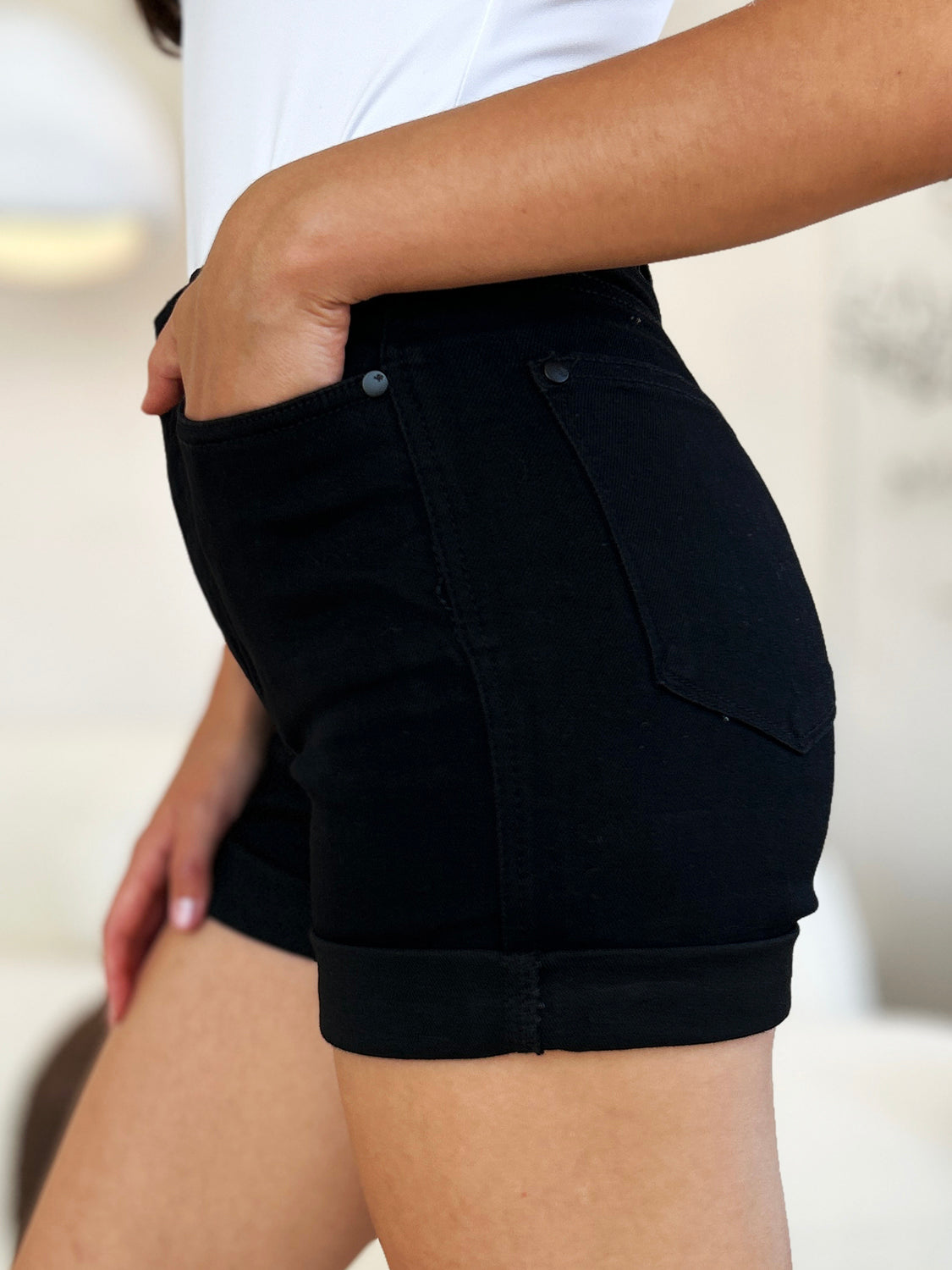 Judy Blue Full Size High Waist Tummy Control Cuffed Denim Shorts - UrbanEthereal