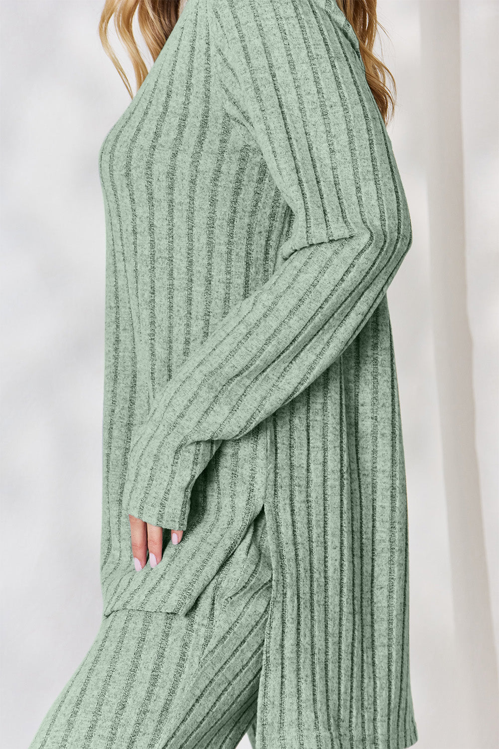 Basic Bae Full Size Ribbed High-Low Top and Wide Leg Pants Set - UrbanEthereal