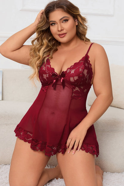 Plus Size Lace Detail Spaghetti Strap Lounge Dress - UrbanEthereal