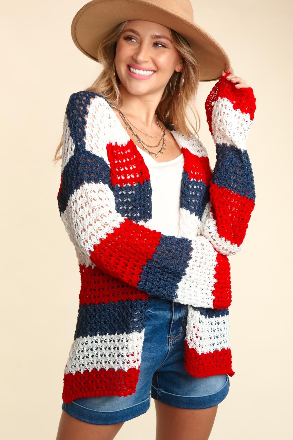Haptics Full Size Open Front Long Sleeve Stripe Cardigan - UrbanEthereal