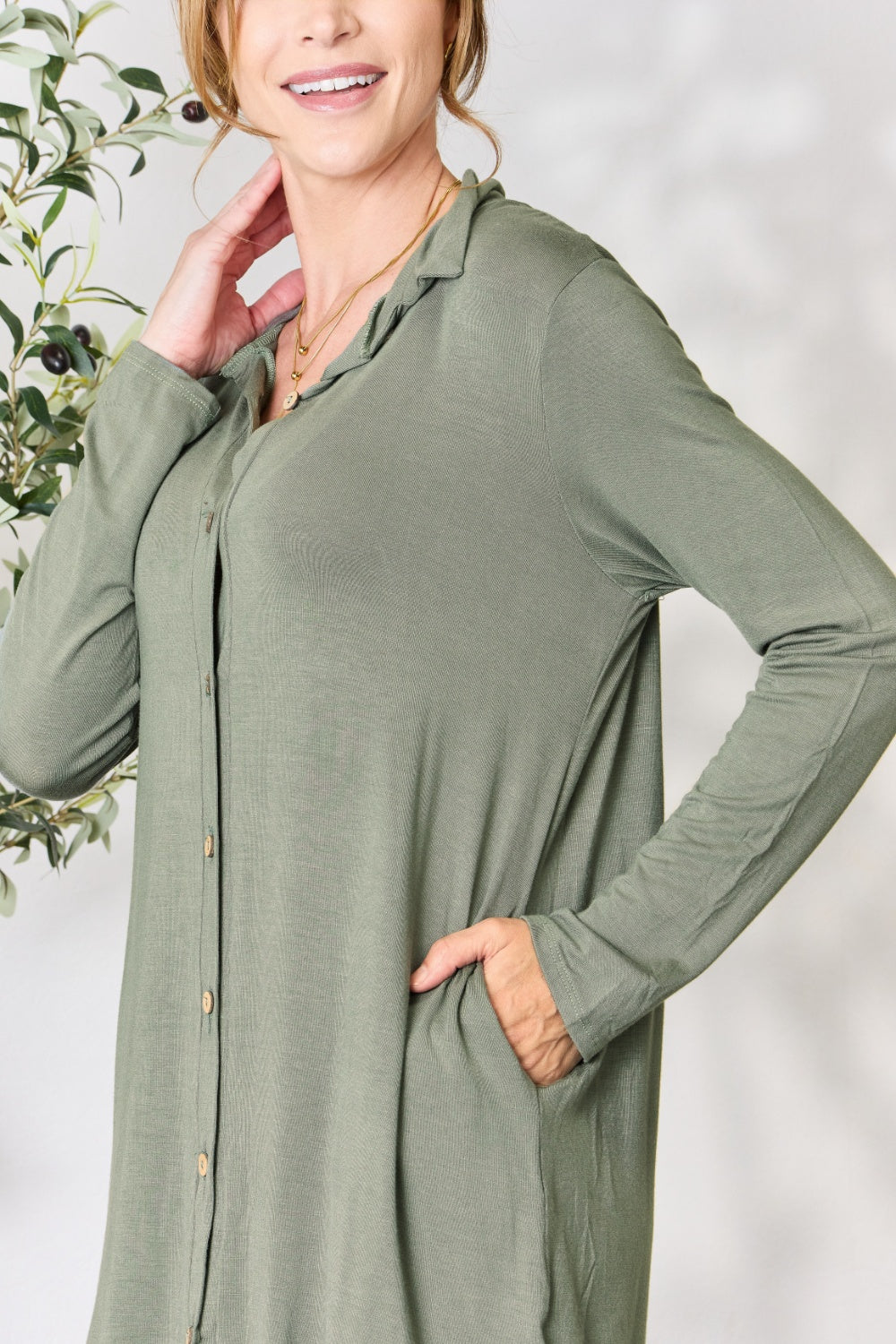 Celeste Full Size Button Down Shirt Dress - UrbanEthereal