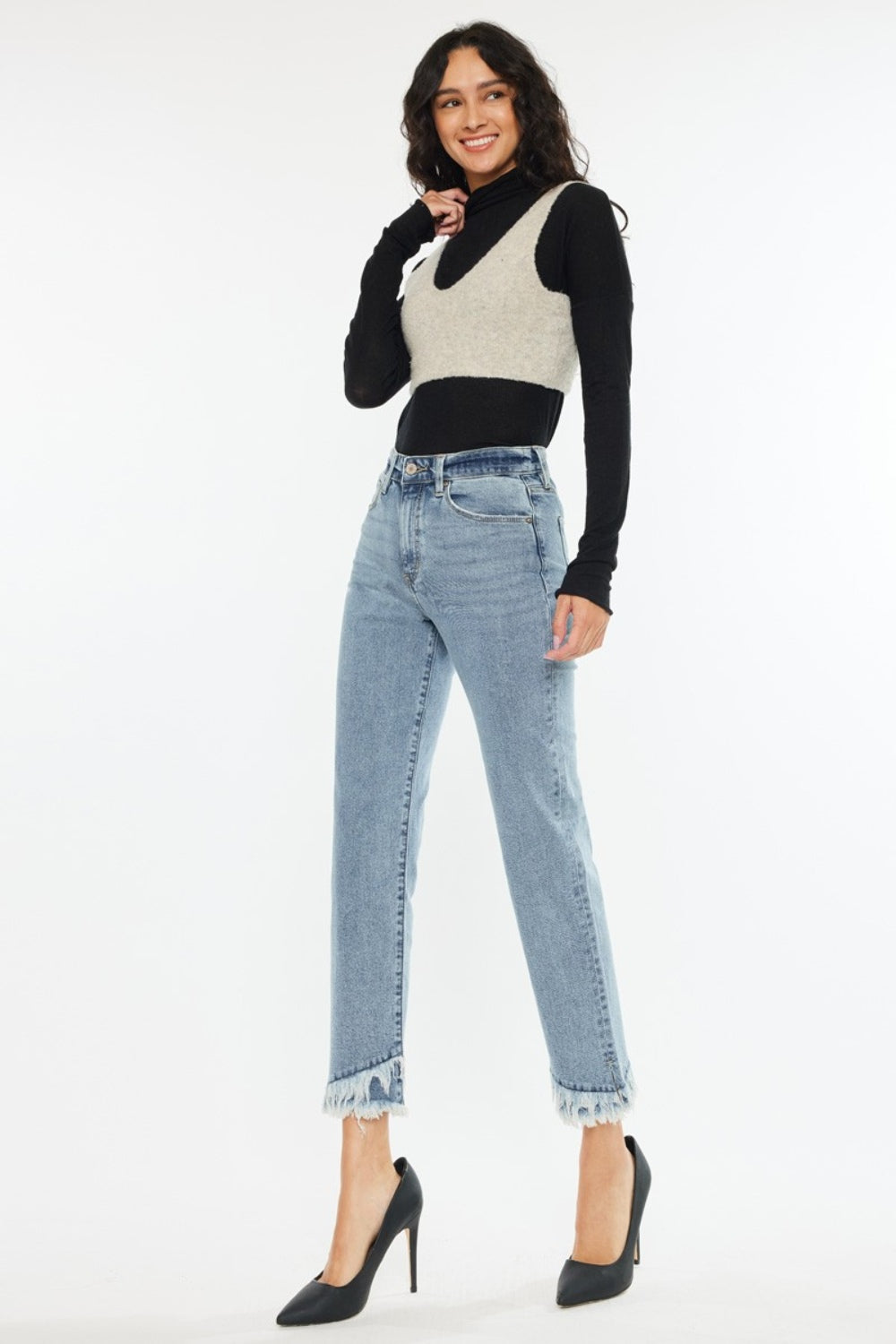 Kancan Raw Hem High Rise Straight Jeans - UrbanEthereal