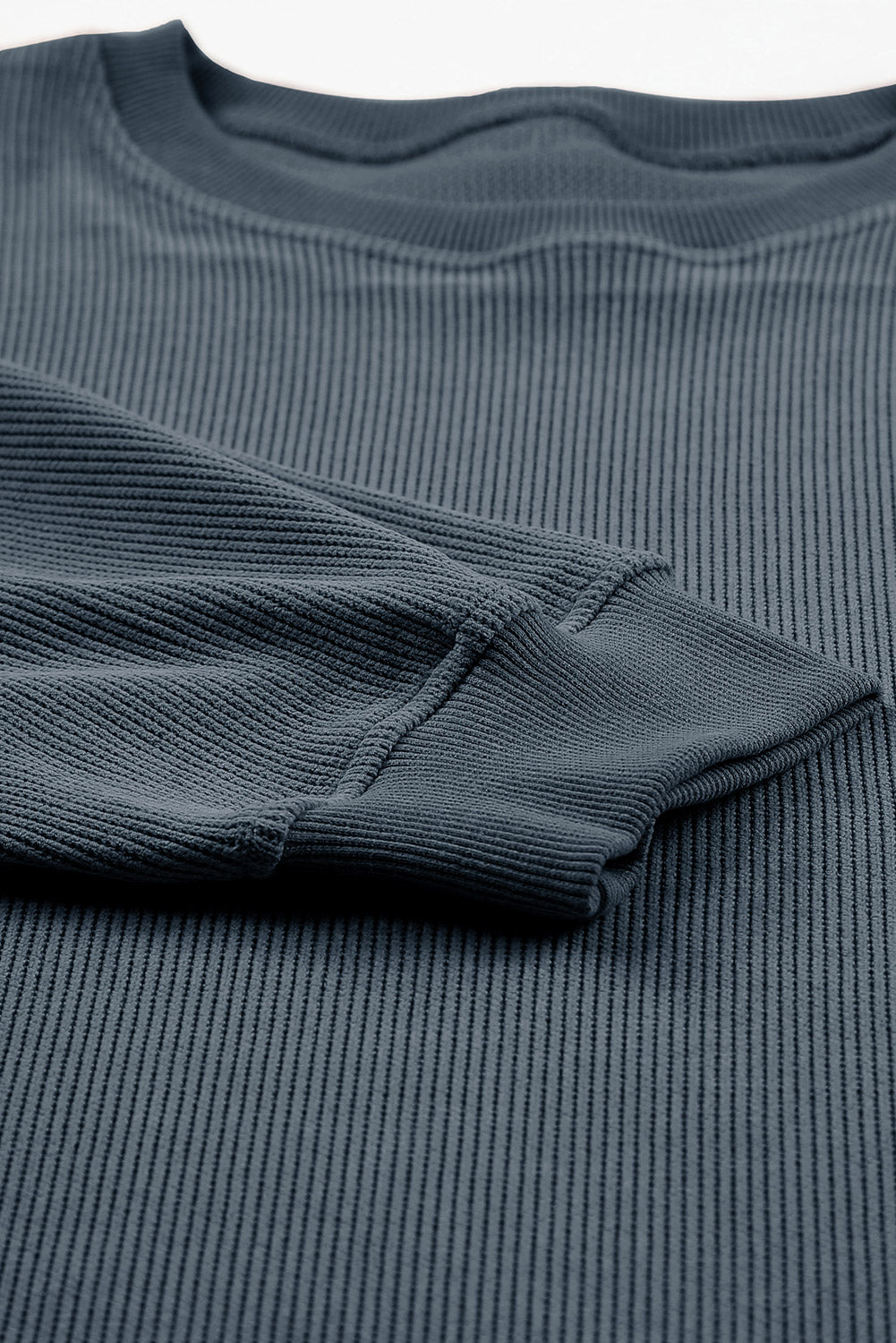 Plus Size Lip Ribbed Round Neck Sweatshirt - UrbanEthereal