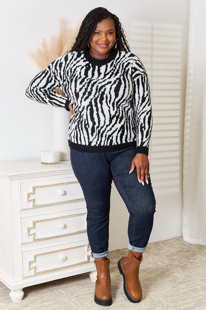 Heimish Full Size Zebra Print Sweater - UrbanEthereal