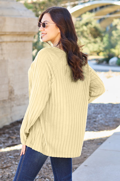 Basic Bae Full Size Ribbed Round Neck Long Sleeve Knit Top - UrbanEthereal