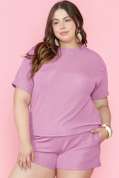 Plus Size Round Neck Short Sleeve Top and Shorts Set - UrbanEthereal