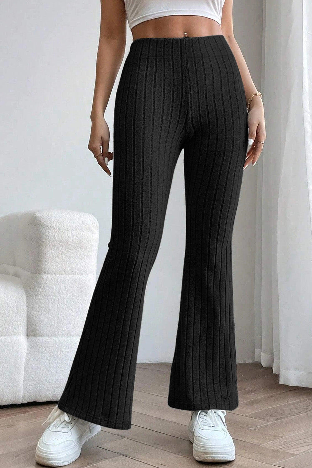 Basic Bae Full Size Ribbed High Waist Flare Pants - UrbanEthereal