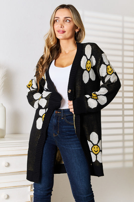 Floral Button Down Longline Cardigan - UrbanEthereal