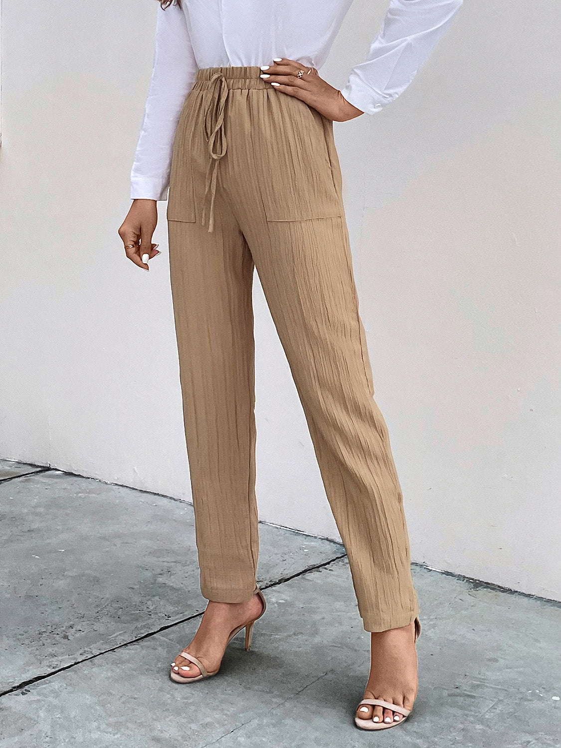 Perfee Texture Drawstring Pants with Pockets