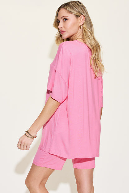 Basic Bae Full Size V-Neck Drop Shoulder T-Shirt and Shorts Set - UrbanEthereal