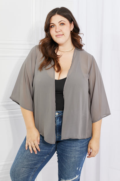Melody Just Breathe Full Size Chiffon Kimono in Grey - UrbanEthereal