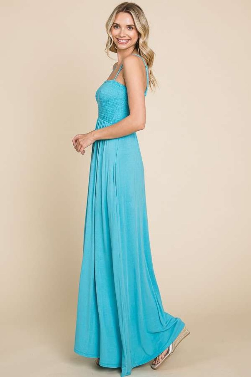 Culture Code Full Size Smocked Cami Maxi Dress with Pockets - UrbanEthereal