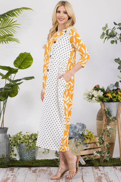 Celeste Full Size Floral Polka Dot Contrast Midi-Dress with Pockets - UrbanEthereal