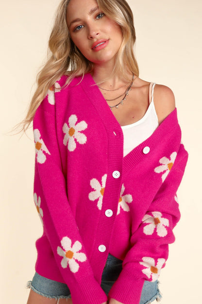 Haptics Full Size Daisy Floral Button Down Long Sleeve Cardigan - UrbanEthereal