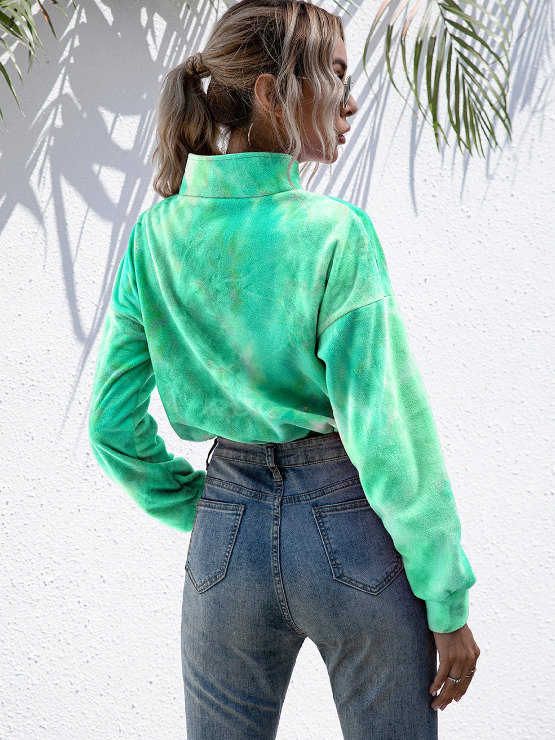 Ivy Lane Tie-Dye Quarter Zip Dropped Shoulder Sweatshirt