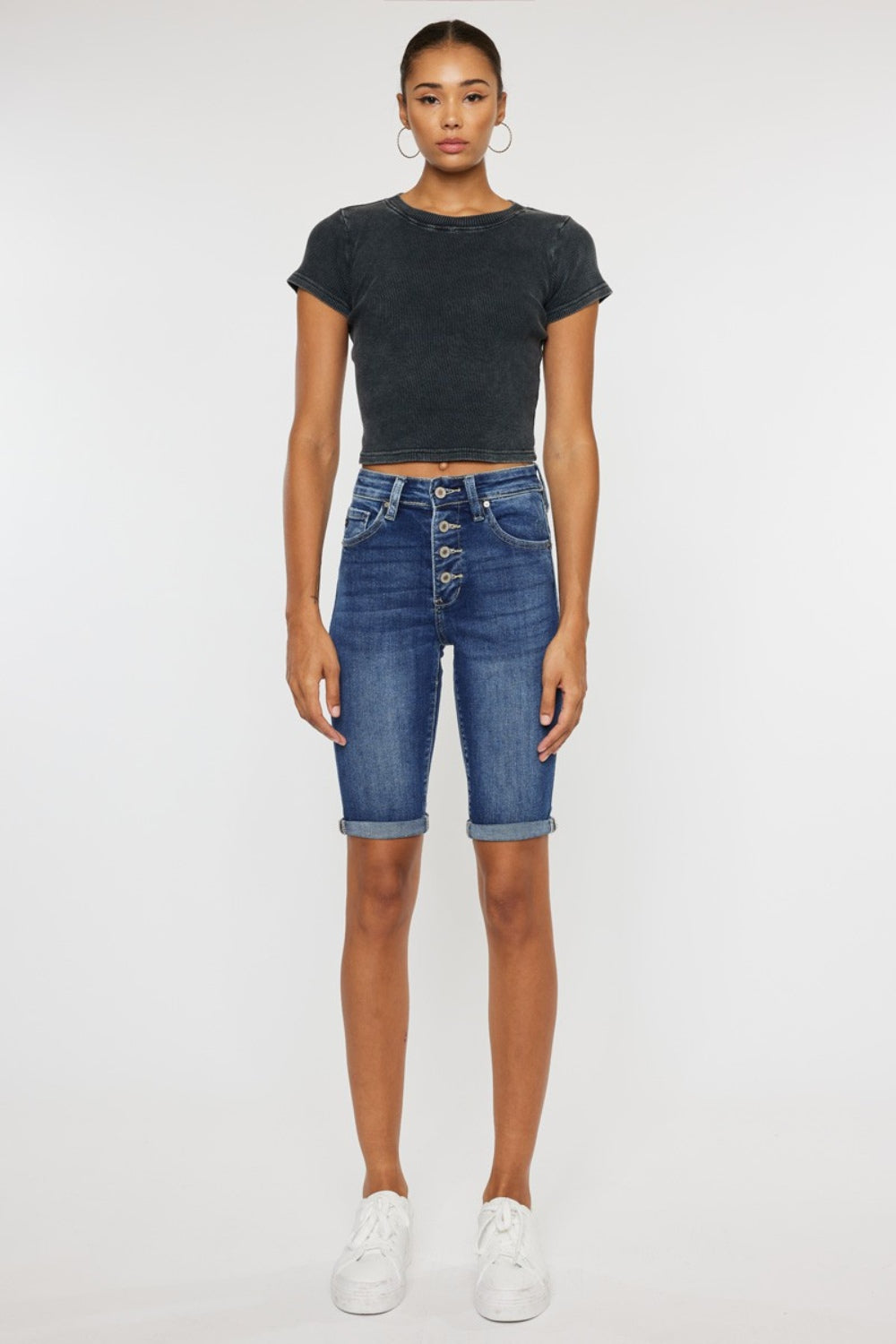 Kancan Full Size Cat's Whiskers Button Fly Denim Shorts - UrbanEthereal