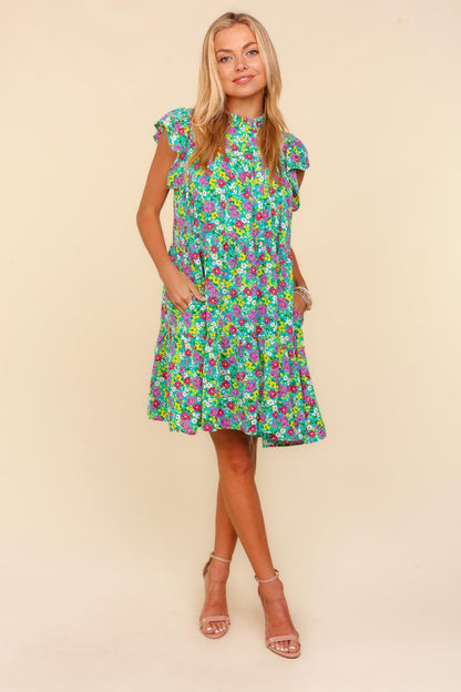 Haptics Frilled Mock Neck Ditsy Floral Dress - UrbanEthereal