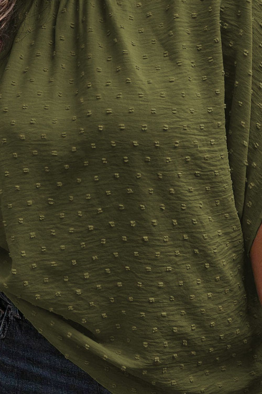 Plus Size Swiss Dot Tied Mock Neck Blouse - UrbanEthereal