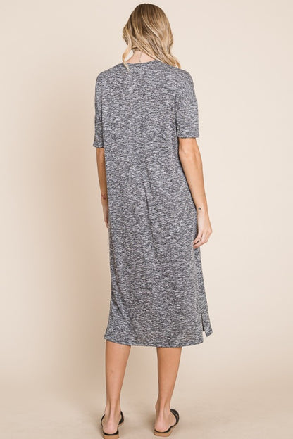BOMBOM Slit Round Neck Half Sleeve Midi Dress - UrbanEthereal