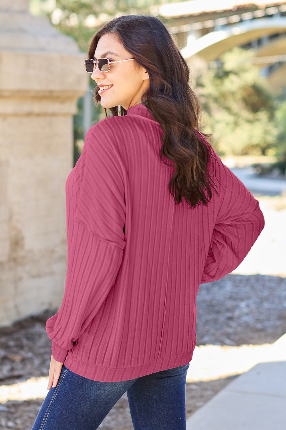 Basic Bae Full Size Ribbed Exposed Seam Mock Neck Knit Top - UrbanEthereal