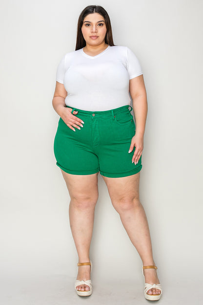 Judy Blue Full Size Tummy Control Garment Dyed Denim Shorts - UrbanEthereal