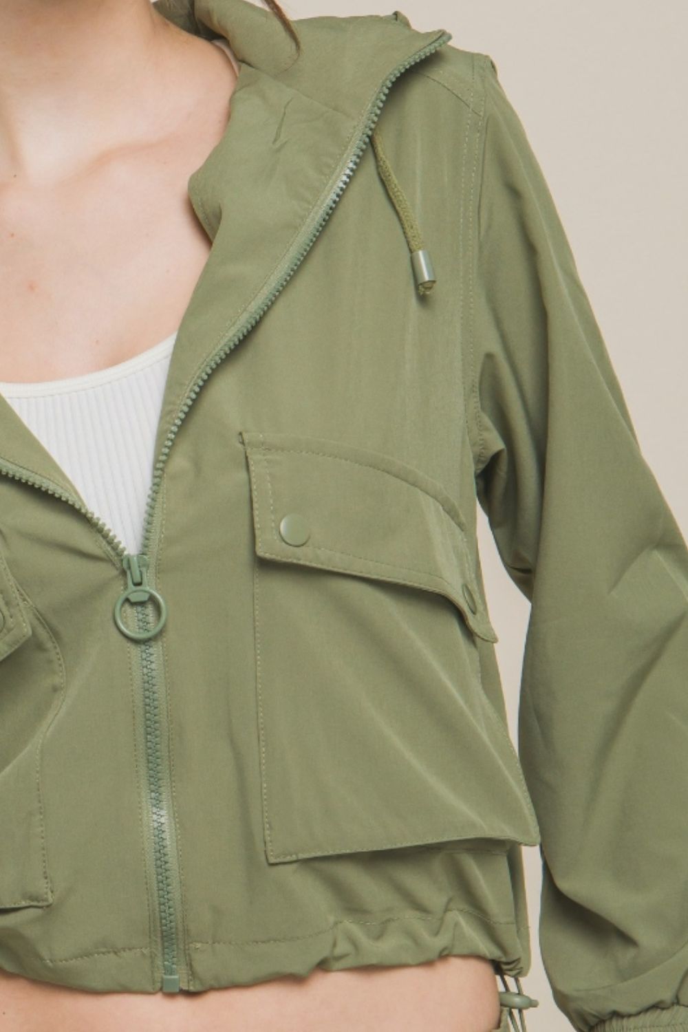 Love Tree Drawstring Hem Hooded Zip-Up Jacket - UrbanEthereal