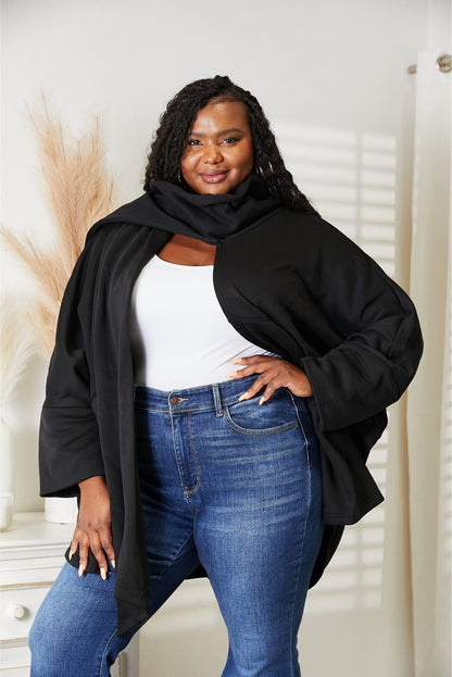 HEYSON Full Size Open Front Cardigan with Scarf Design - UrbanEthereal