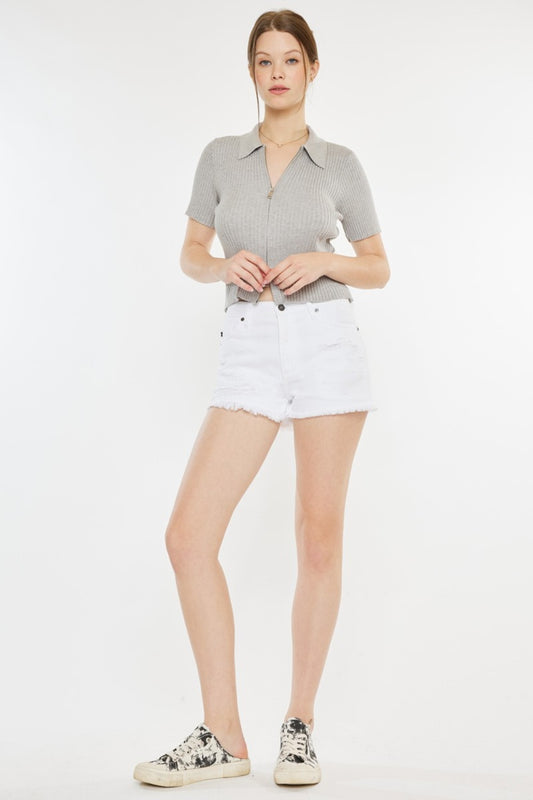 Kancan Raw Hem Distressed Denim Shorts - UrbanEthereal