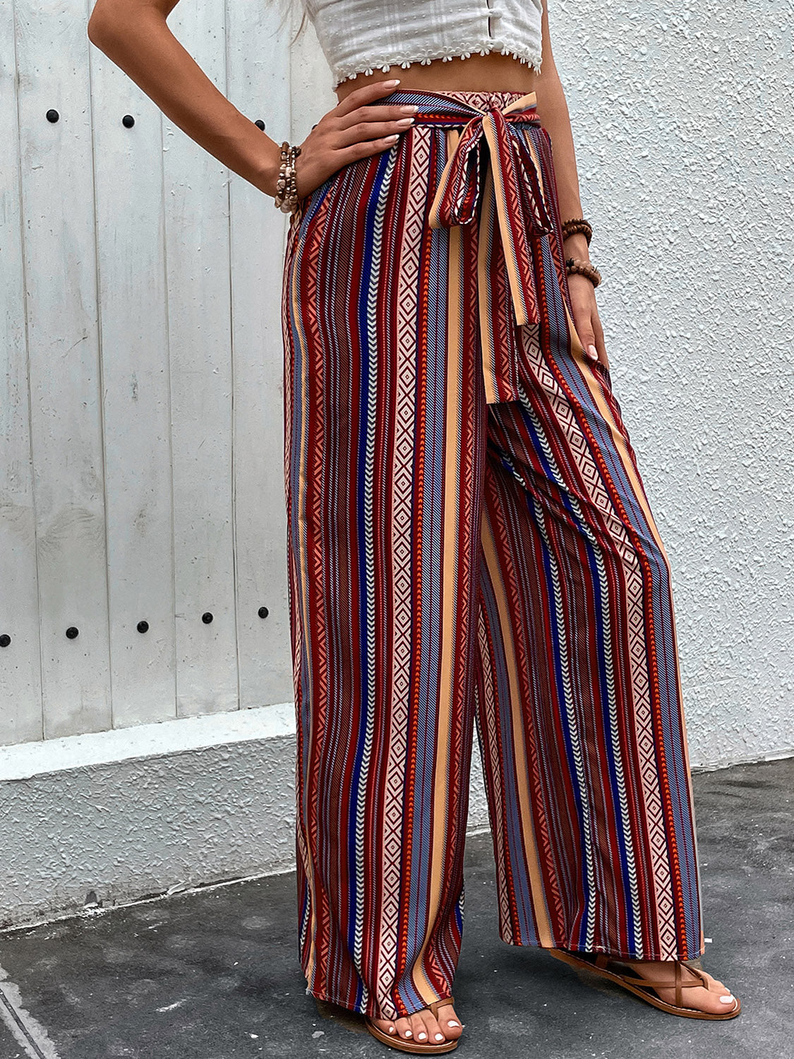 Perfee Tied Geometric Wide Leg Pants