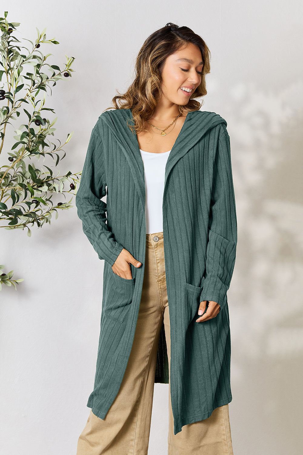 Basic Bae Full Size Hooded Sweater Cardigan - UrbanEthereal