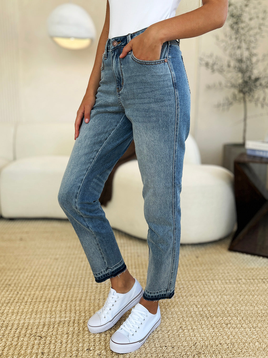 Judy Blue Full Size Mid Rise Rigid Magic Release Hem Jeans - UrbanEthereal