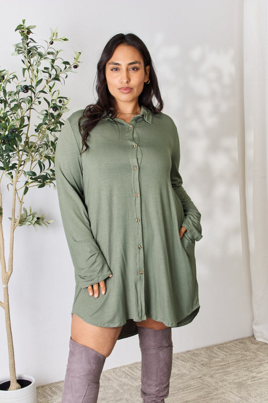 Celeste Full Size Button Down Shirt Dress - UrbanEthereal
