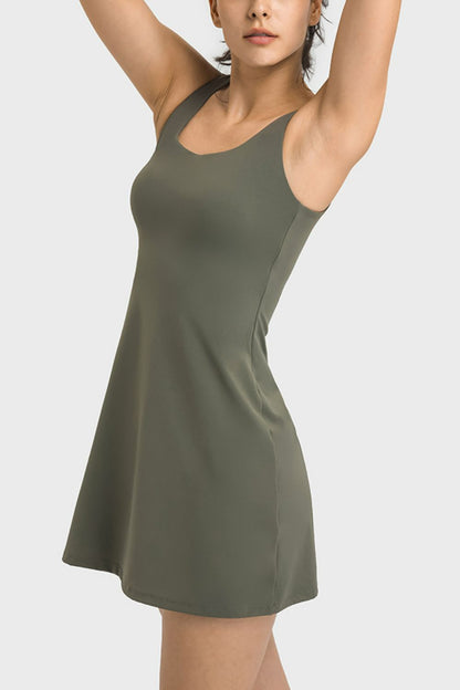 Millennia Square Neck Sports Tank Dress with Full Coverage Bottoms