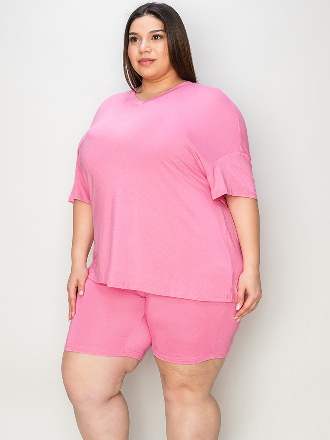 Basic Bae Full Size V-Neck Drop Shoulder T-Shirt and Shorts Set - UrbanEthereal