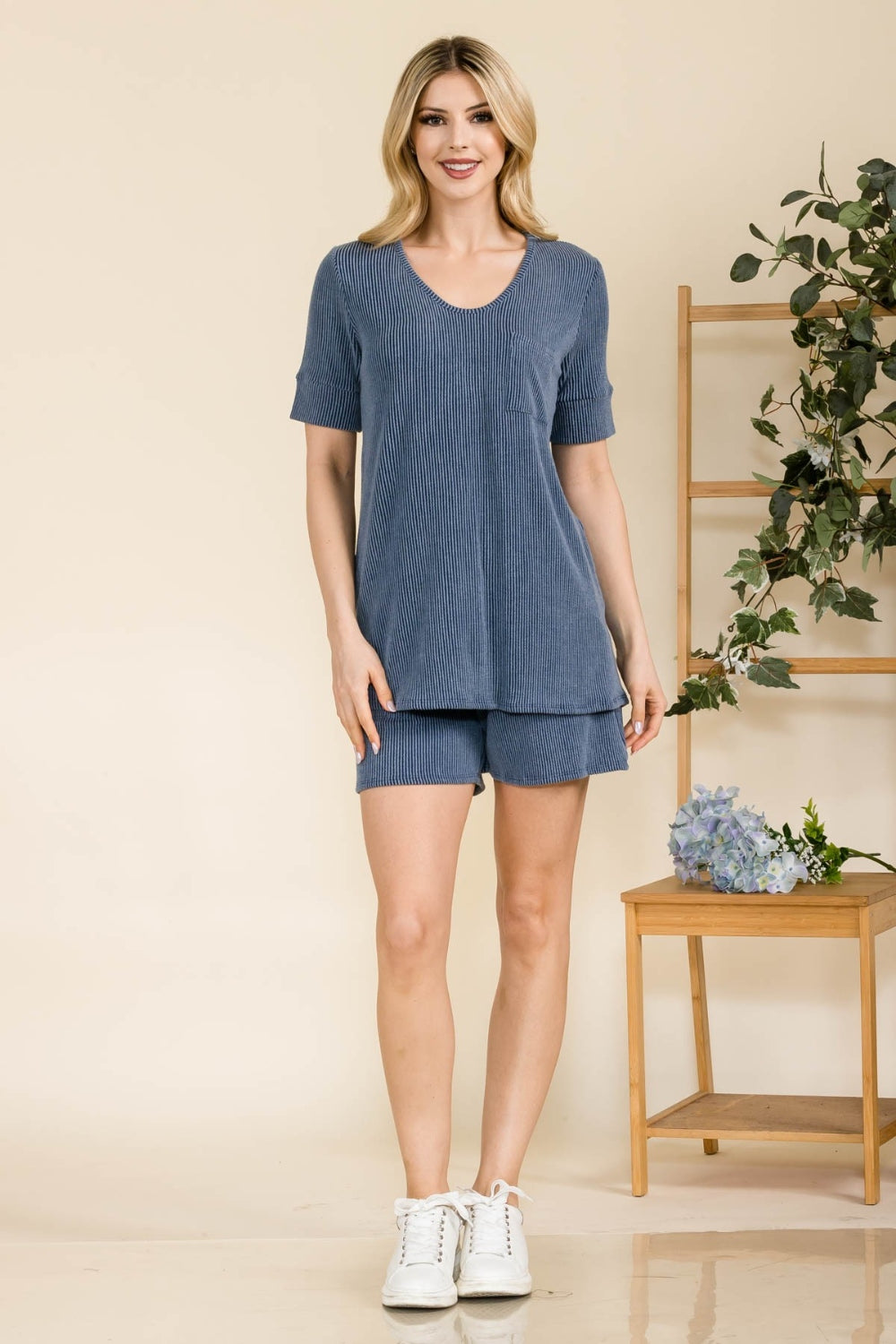 Celeste Full Size Rib Short Sleeve T-Shirt and Shorts Set - UrbanEthereal