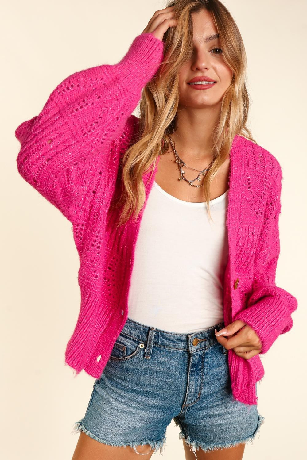 Haptics Full Size Button Down Crop Long Sleeve Cardigan - UrbanEthereal