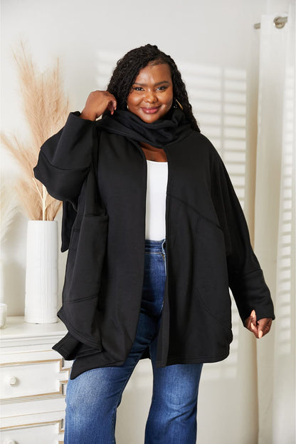 HEYSON Full Size Open Front Cardigan with Scarf Design - UrbanEthereal