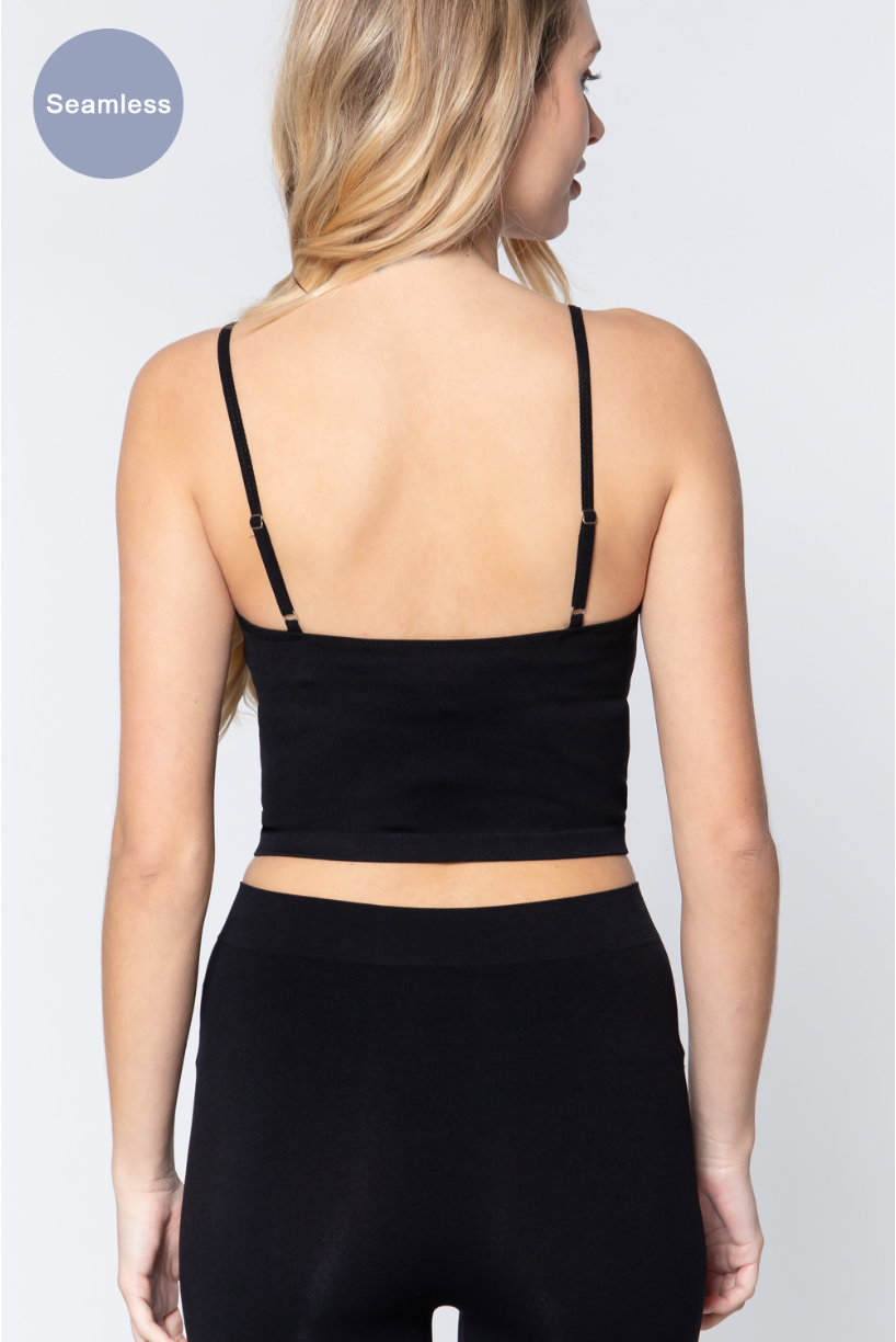 ACTIVE BASIC Round Neck Crop Rib Seamless Cami - UrbanEthereal