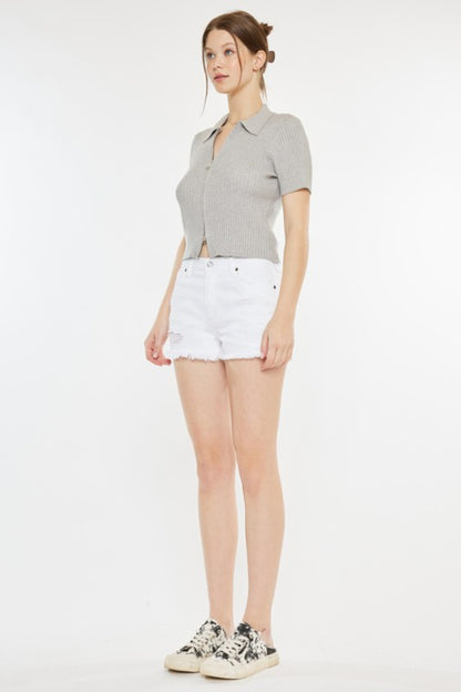 Kancan Raw Hem Distressed Denim Shorts - UrbanEthereal
